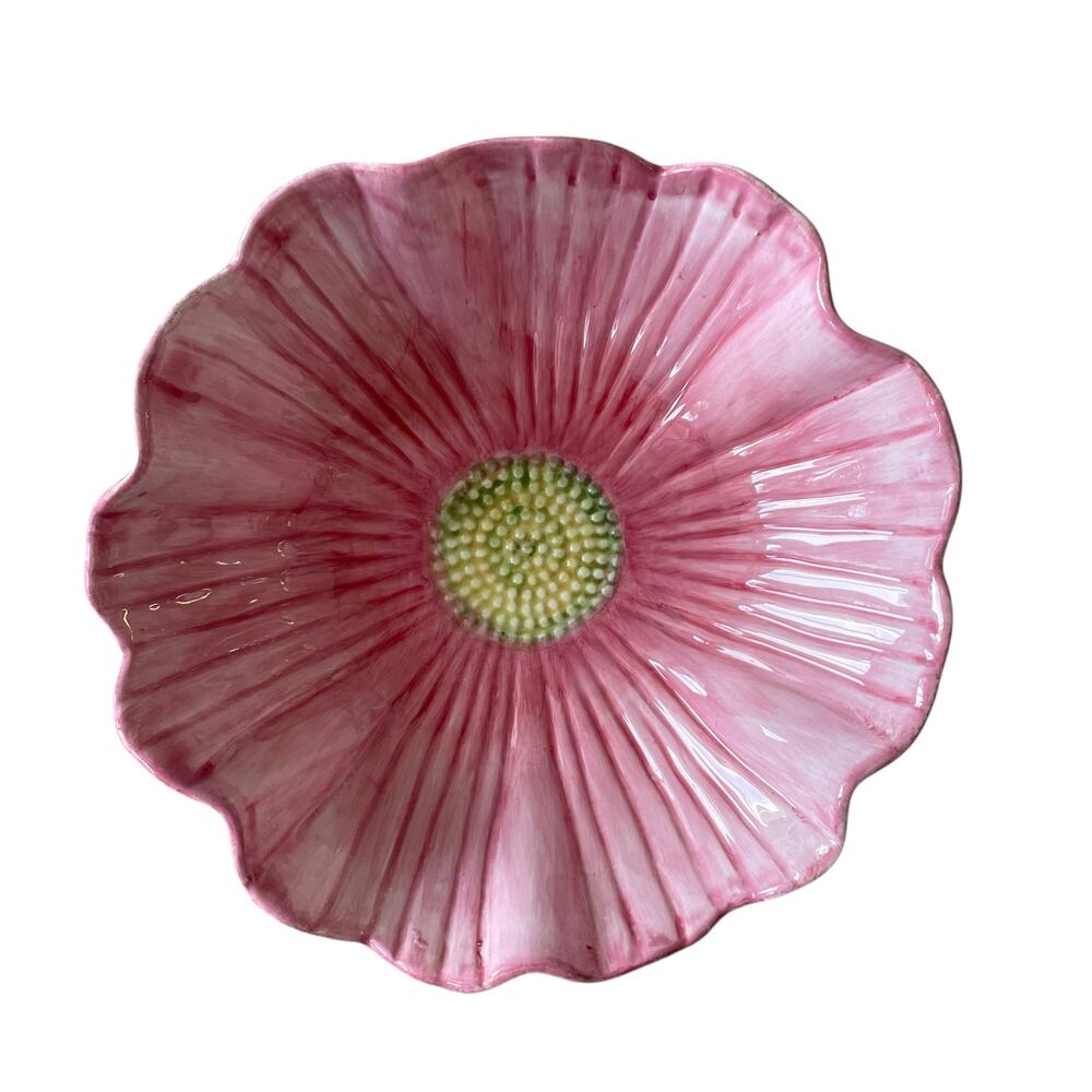 MAXCERA Pink Flower Ceramic Serving Bowl 12in Spring Easter New - Picture 6 of 13